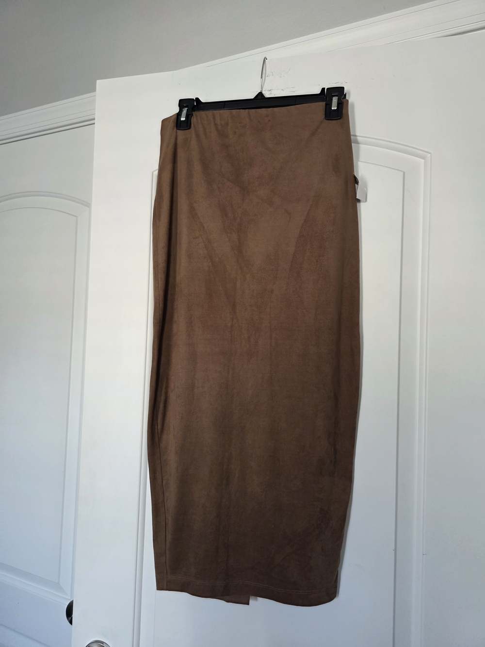 Women’s Brown Faux Suede Midi Skirt - Classic Straight Silhouette